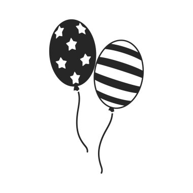 Vatansever balonlar simgesinde siyah stil beyaz arka plan üzerinde izole. Vatansever gün sembol stok vektör çizim.