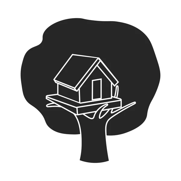 Σπίτι δέντρο εικόνα σε μαύρο στυλ που απομονώνονται σε λευκό φόντο. Παίξτε Κήπος σύμβολο εικονογράφηση διάνυσμα απόθεμα. — Διανυσματικό Αρχείο