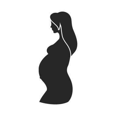 Hamile simge siyah stil beyaz arka plan üzerinde izole içinde. Gebelik sembol stok vektör çizim.