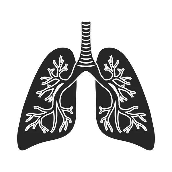 Akciğerler simgesinde siyah stil beyaz arka plan üzerinde izole. Organları sembol stok vektör çizim. — Stok Vektör
