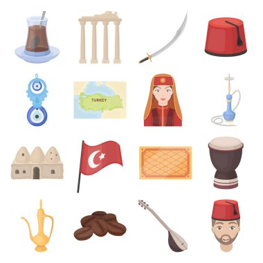 Türkiye karikatür tarzı simgeleri ayarlayın. Büyük koleksiyon Türkiye vektör simge stok çizim