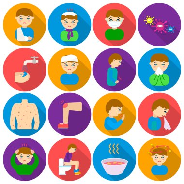 Düz stil hasta set simgeler. Büyük koleksiyon hasta vektör simge stok çizim