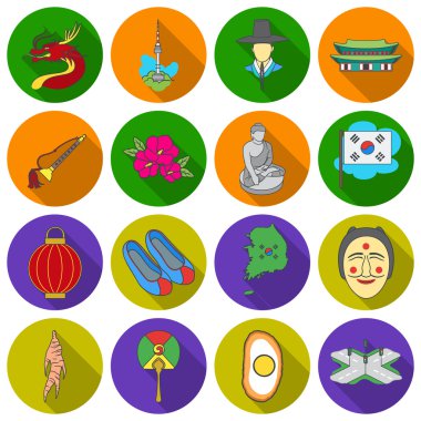 Güney Kore kutsal kişilerin resmi içinde düz stil ayarlayın. Büyük koleksiyon Güney Kore vektör simge stok çizim