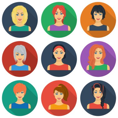 Kadın düz stil Icons set. Büyük koleksiyon kadın vektör simge stok çizim