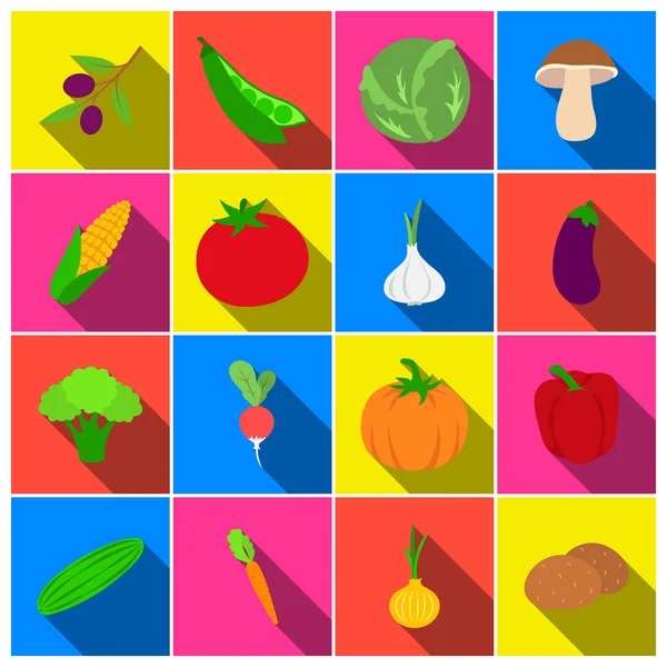 Gemüse setzt Symbole im flachen Stil. große Sammlung Gemüse Vektor Symbol Lager Illustration — Stockvektor
