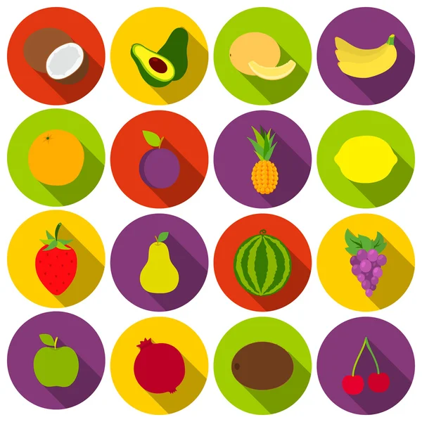 Fruits mis icônes dans le style plat. Grande collection fruits vectoriel symbole illustration stock — Image vectorielle