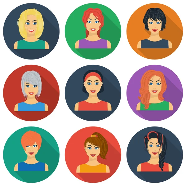 Kadın düz stil Icons set. Büyük koleksiyon kadın vektör simge stok çizim