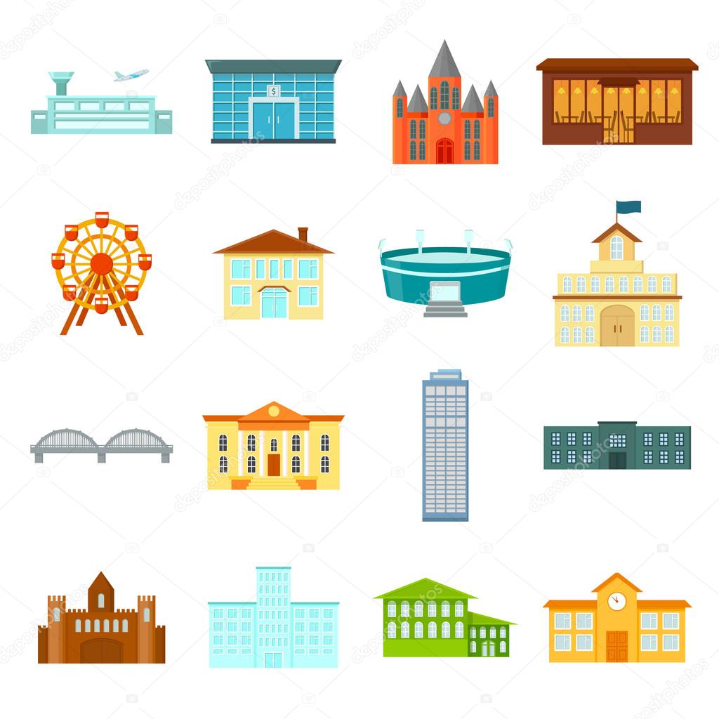 Building set icons in cartoon style. Big collection building vector symbol stock illustration