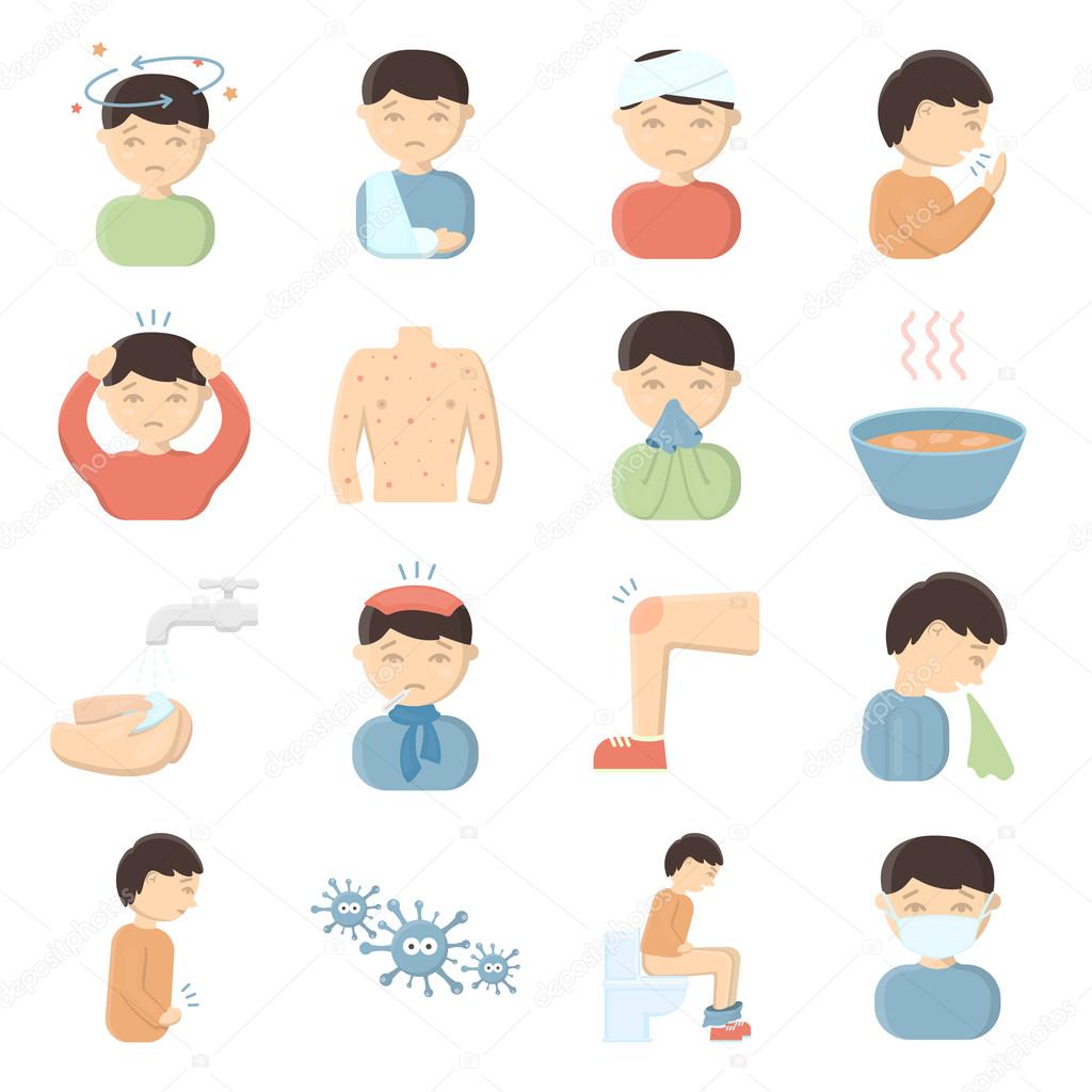 Sick set icons in cartoon style. Big collection sick vector symbol stock