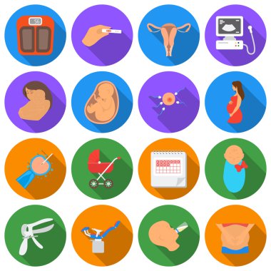 Gebelik simgeler düz stil ayarlayın. Büyük koleksiyon gebelik vektör simge stok çizim