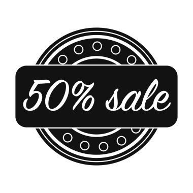 Simge siyah stil beyaz arka plan üzerinde izole içinde indirim. Etiket sembol stok vektör çizim.