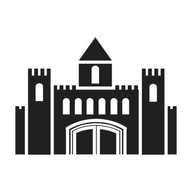 Kale simgesinde siyah stil beyaz arka plan üzerinde izole. Bina sembol stok vektör çizim.