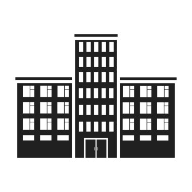 Hastane simge siyah stil beyaz arka plan üzerinde izole içinde. Bina sembol stok vektör çizim.