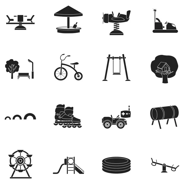 Játék kerti készlet ikonok fekete stílusban. Nagy gyűjtemény játék kerti vektor szimbólum stock illusztráció — Stock Vector