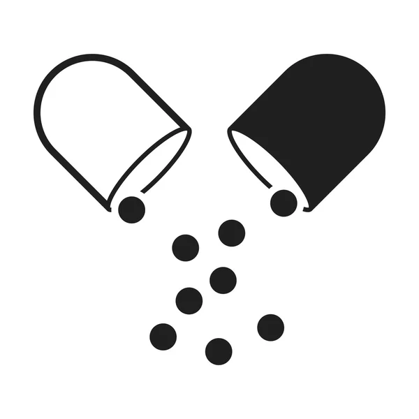 Icona pillola in stile nero isolato su sfondo bianco. Illustrazione vettoriale dello stock del simbolo della medicina e dell'ospedale . — Vettoriale Stock