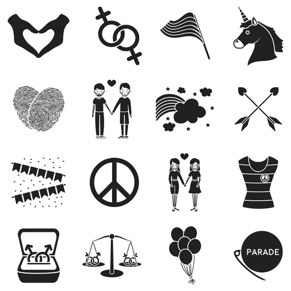 Gay set icons in black style. Big collection gay vector symbol stock illustration — Διανυσματικό Αρχείο