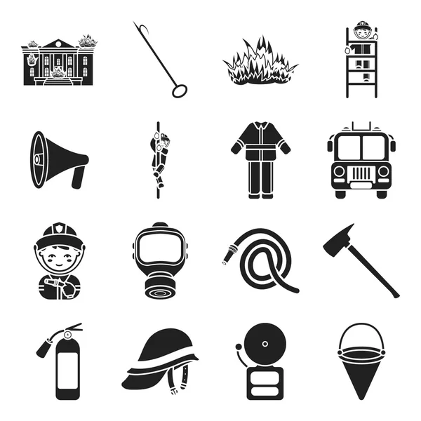 Fire department set icons in black style. Big collection fire department vector symbol stock illustration — ストックベクタ