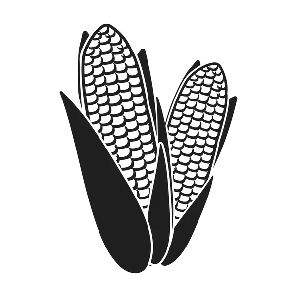 Сладкая кукуруза значок в черном стиле изолированы на белом фоне. Канадская векторная иллюстрация ко Дню благодарения . — стоковый вектор