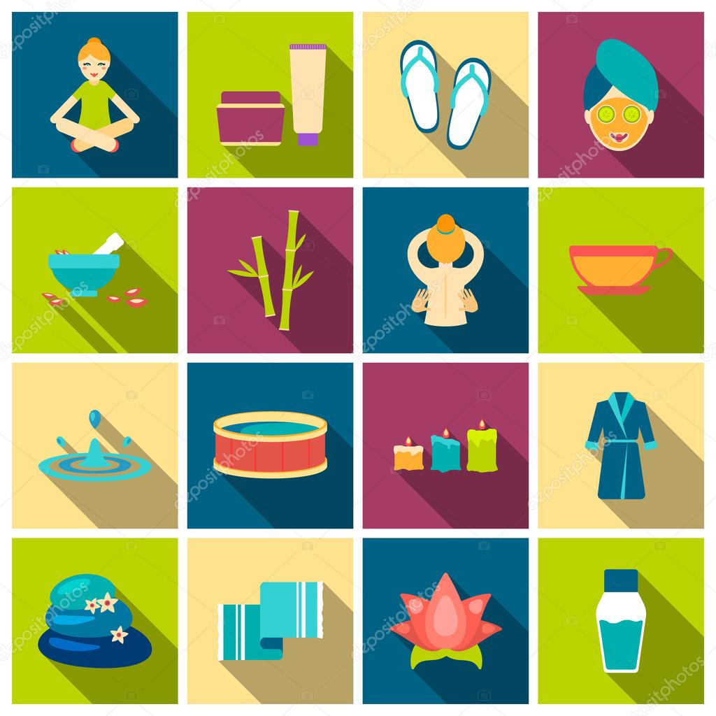 Spa set icons in flat style. Big collection spa vector symbol stock