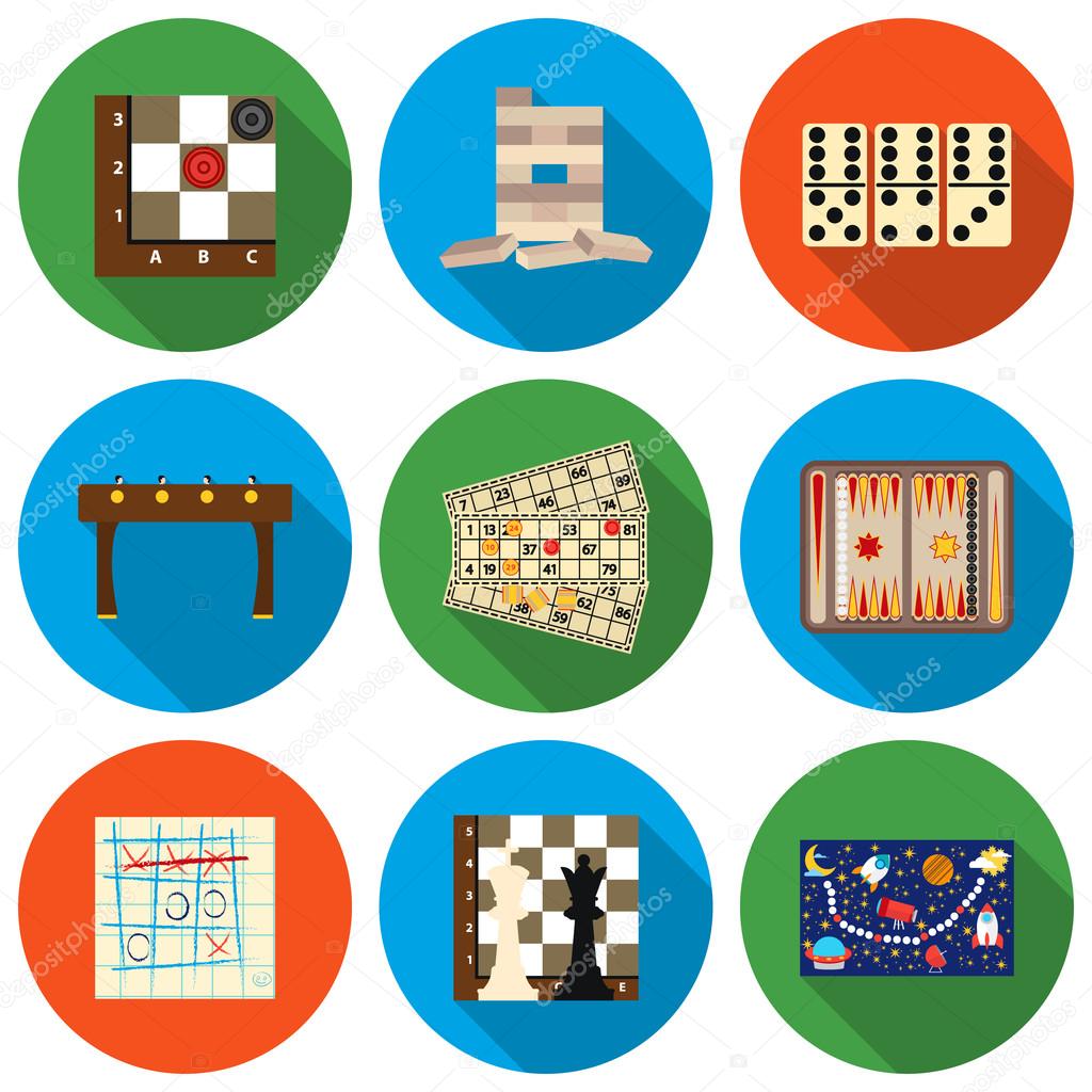 Board games set icons in flat style. Big collection board games vector symbol stock