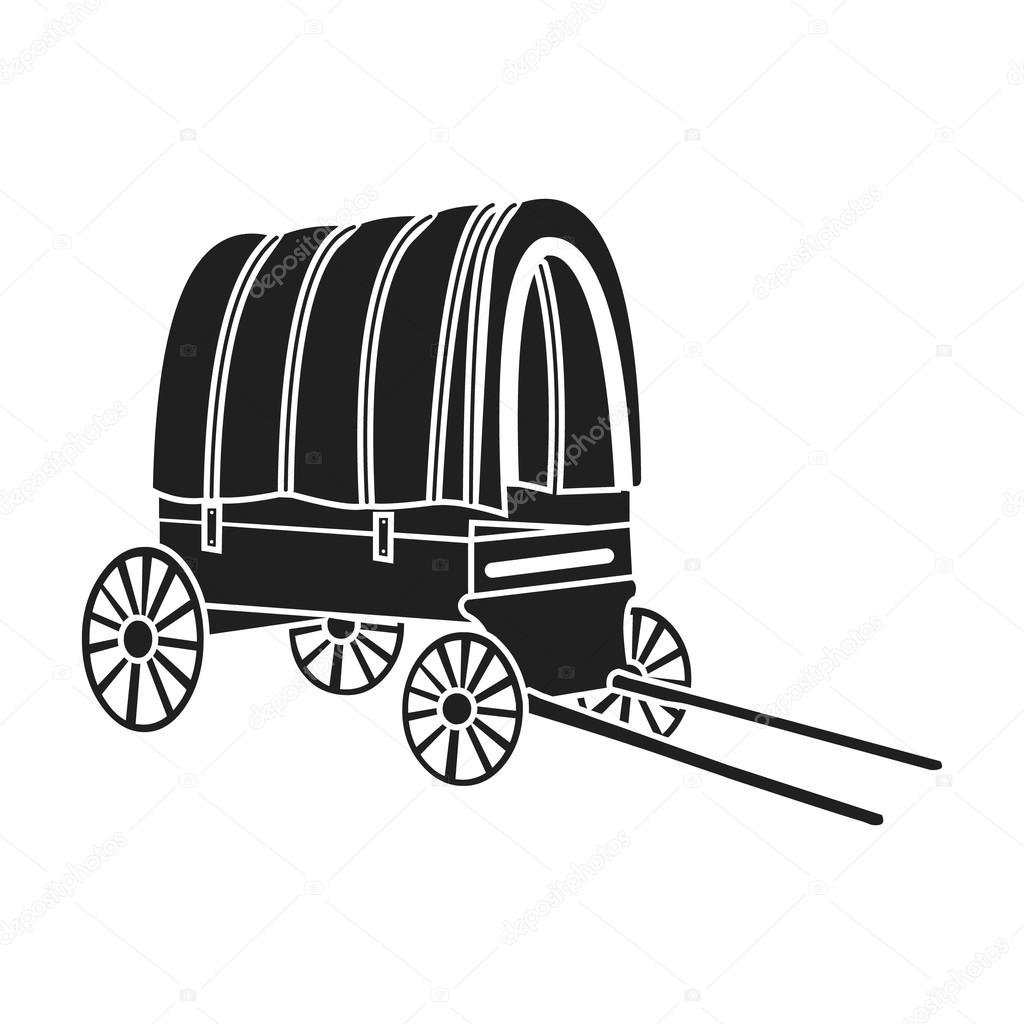 Cowboy wagon icon in black style isolated on white background. Wlid west symbol stock vector illustration.