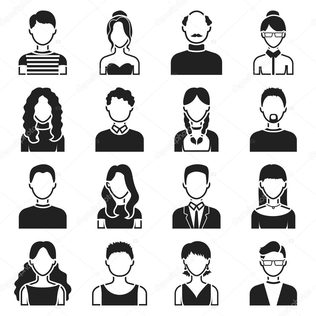 Avatar set icons in black style. Big collection avatar vector symbol stock illustration