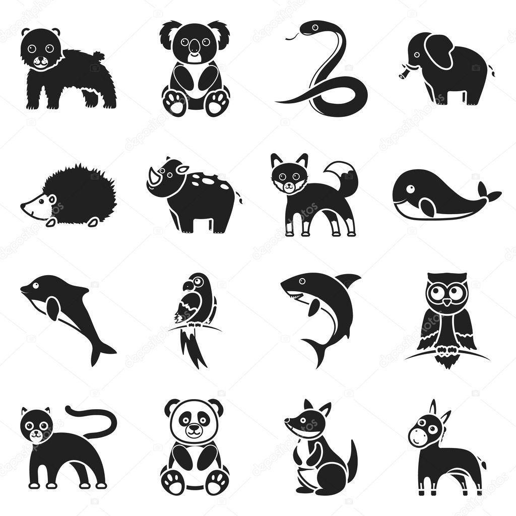 Animals set icons in black style. Big collection animals vector symbol stock illustration
