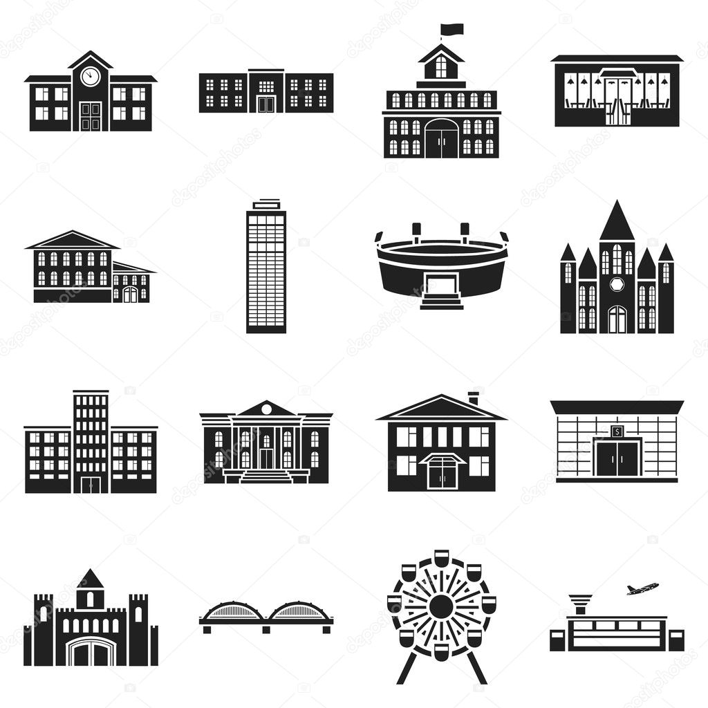 Building set icons in black style. Big collection building vector symbol stock illustration
