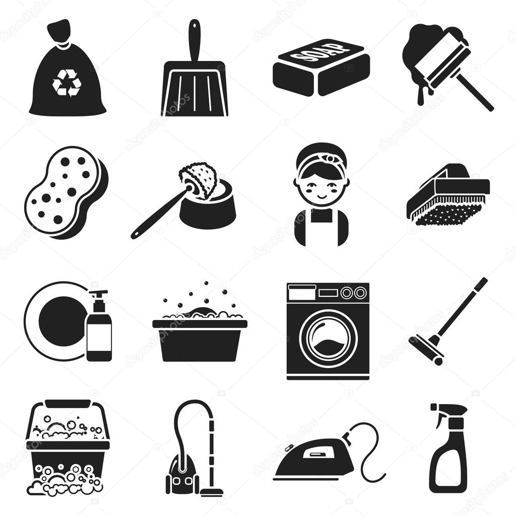 Cleaning set icons in black style. Big collection cleaning vector symbol stock