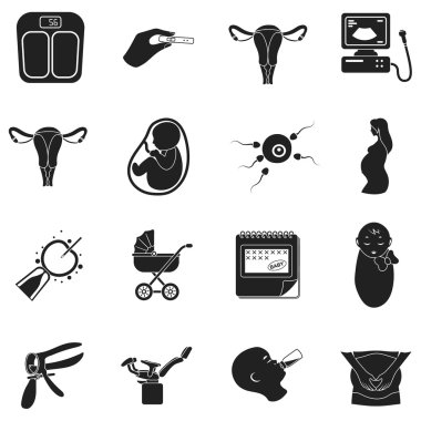 Gebelik simgeler siyah tarzında ayarlayın. Büyük koleksiyon gebelik vektör simge stok çizim