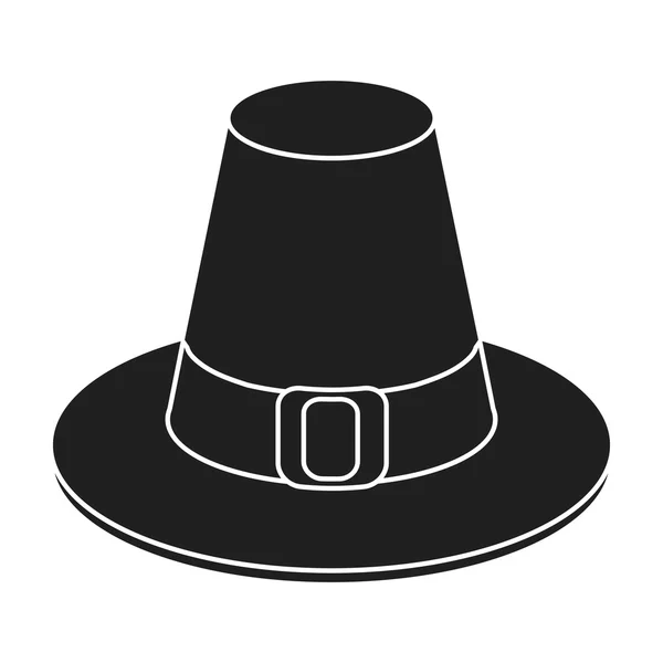 白い背景に分離された黒のスタイルで巡礼者の帽子アイコン。カナダの感謝祭のシンボル株式ベクトル図. — ストックベクタ