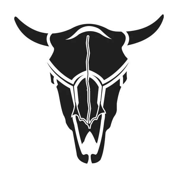 Ikon tengkorak banteng dengan gaya hitam terisolasi pada latar belakang putih. Ilustrasi vektor stok simbol Wlid west . - Stok Vektor