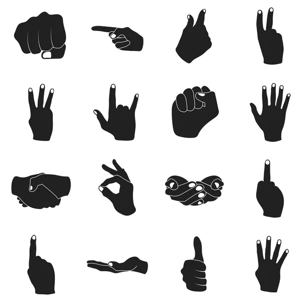 Ручні жести встановлюють піктограми в чорному стилі. Велика колекція рук жести векторний символ стокова ілюстрація — стоковий вектор