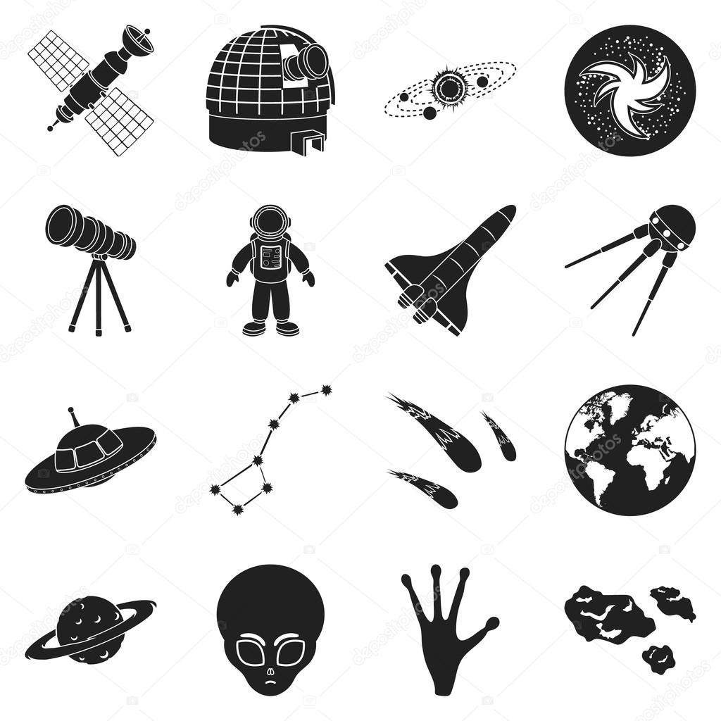 Space set icons in black style. Big collection space vector symbol stock illustration