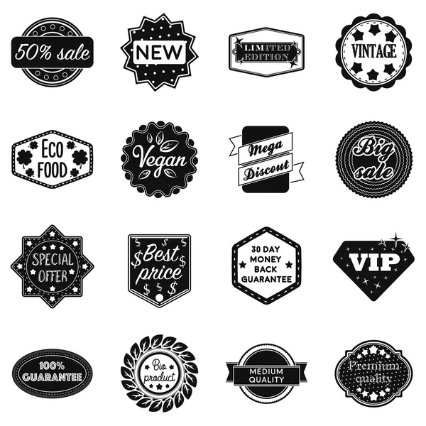 Set di etichette icone in stile nero. Grande collezione etichetta vettoriale simbolo stock illustrazione — Vettoriale Stock