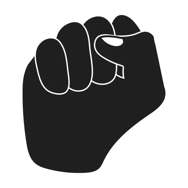 Icona a pugno alzato in stile nero isolata su sfondo bianco. Gesti della mano simbolo stock vettoriale illustrazione . — Vettoriale Stock