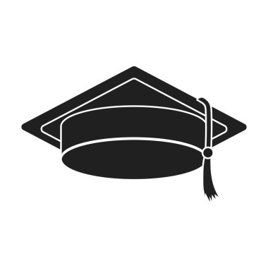 Mezuniyet kap simge siyah stil beyaz arka plan üzerinde izole içinde. Şapka sembol stok vektör çizim.