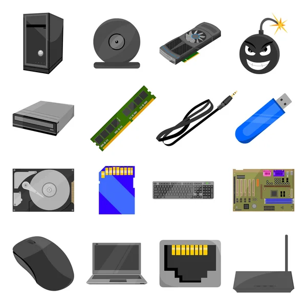 Personal computer set icons in cartoon style. Big collection personal computer vector symbol stock illustration — Stock vektor