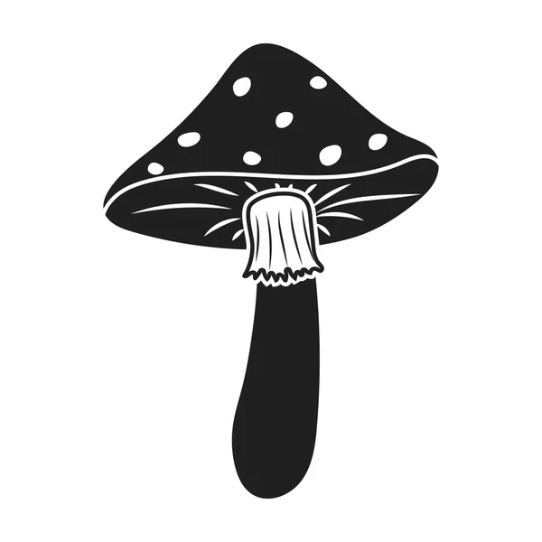 Amanita pictogram in zwarte stijl geïsoleerd op een witte achtergrond. Paddestoel symbool voorraad vectorillustratie. — Stockvector