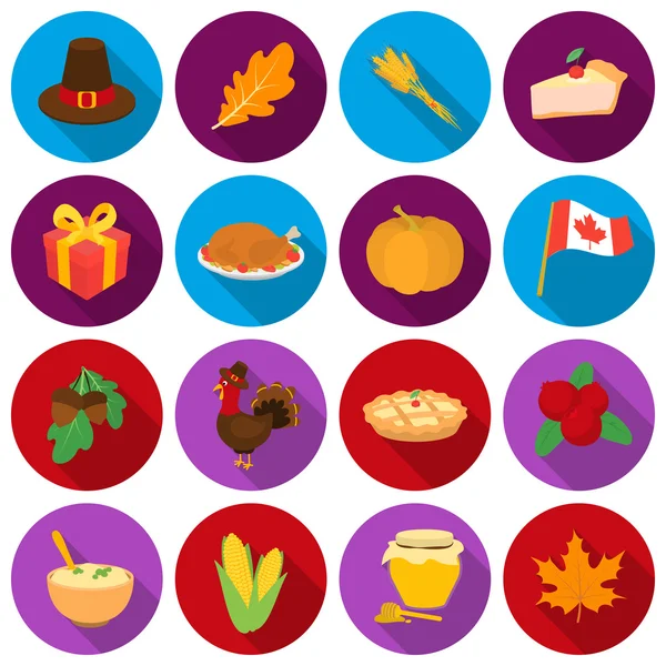 Kanadensiska Thanksgiving Day som ikoner i platt stil. Stor samling kanadensiska Thanksgiving Day vektor symbol stock illustration — Stock vektor