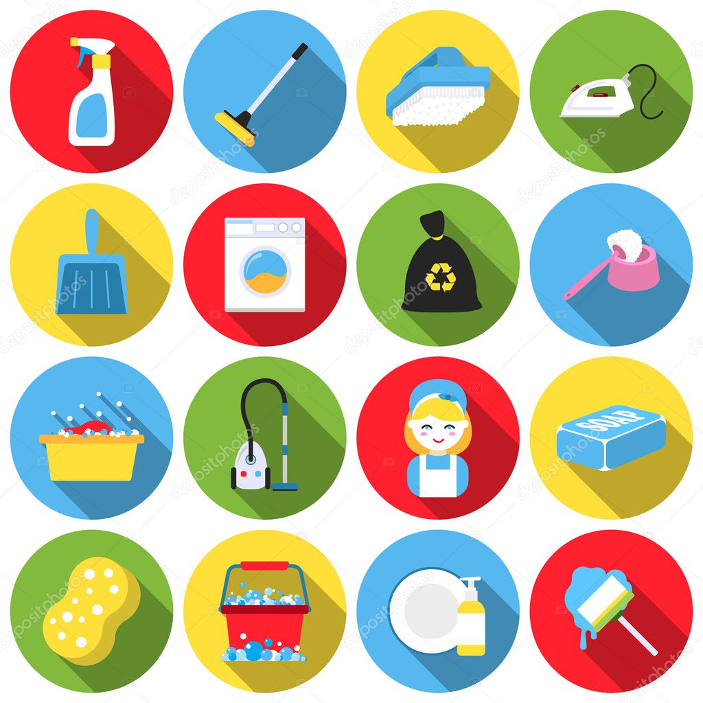 Cleaning set icons in flat style. Big collection cleaning vector symbol stock