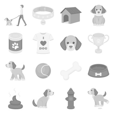 Köpek ekipman tek renkli bir tarzda Icons set. Büyük köpek ekipman vektör simge stok illüstrasyon topluluğu