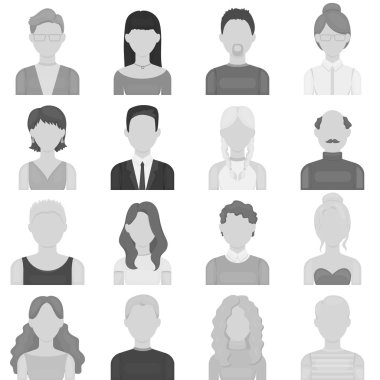 Avatar simgeleri tek renkli bir tarzda ayarlayın. Avatar vektör simge stok çizim büyük toplama