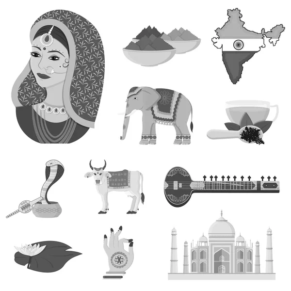 Índia definir ícones em estilo monocromático. Grande coleção de Índia vetor símbolo estoque ilustração — Vetor de Stock