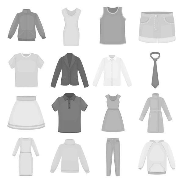 Ruha készlet ikonok-ban fekete-fehér stílusban. Nagy gyűjteménye ruhák vektor szimbólum stock illusztráció — Stock Vector