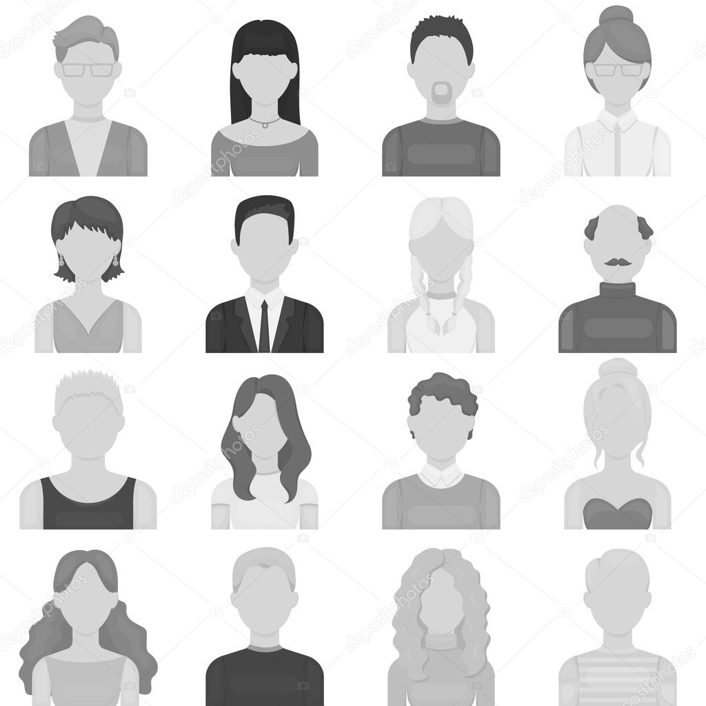Avatar set icons in monochrome style. Big collection of avatar vector symbol stock illustration