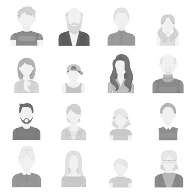 Avatar simgeleri tek renkli bir tarzda ayarlayın. Avatar vektör simge stok çizim büyük toplama