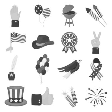 Vatansever gün tek renkli bir tarzda Icons set. Vatansever gün vektör simge stok çizim büyük toplama