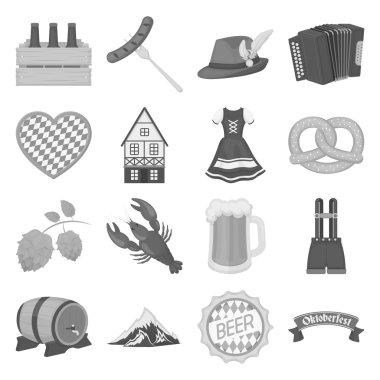 Oktoberfest, tek renkli bir tarzda Icons set. Oktoberfest vektör simge stok çizim büyük toplama