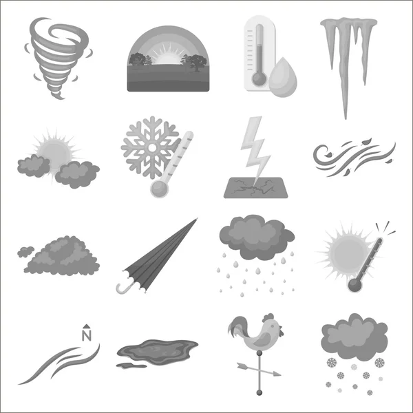 Набор иконок погоды в монохромном стиле. Большая коллекция иллюстраций векторных символов погоды — стоковый вектор